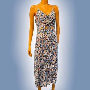 MIMI CHICA Floral Peekaboo Midriff Cutout Midi Slip Dress Red Blue Multi